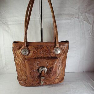 American West Tooled Leather Shoulder Bag